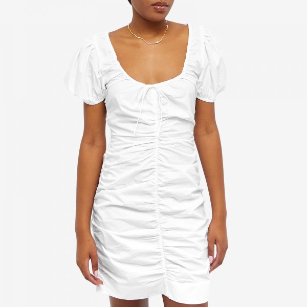 GANNI Cotton Poplin Gathered U-Neck Mini Dress