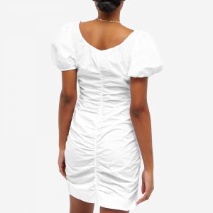 GANNI Cotton Poplin Gathered U-Neck Mini Dress