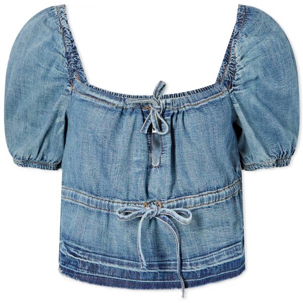 GANNI Denim Puff Sleeve Top