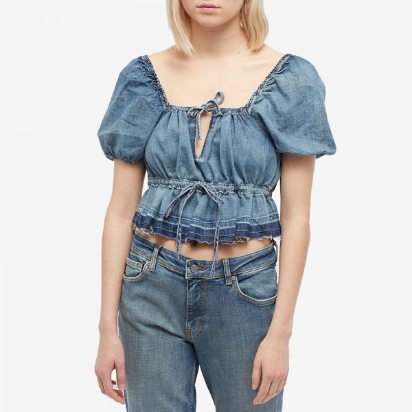 GANNI Denim Puff Sleeve Top