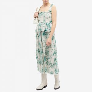 GANNI Pleated Smock Midi Dress