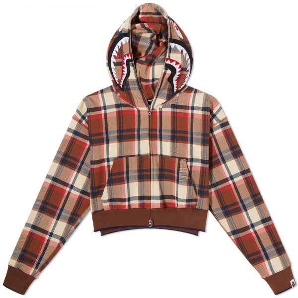 A Bathing Ape Check Cropped Shark Full Zip Hoodie