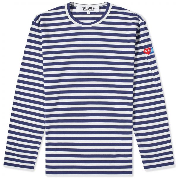 Comme des Garçons Play Long Sleeve Invader Heart Striped T-Shirt