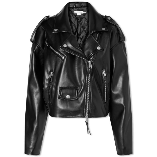 Good American Crop Moto Jacket Leather Look Jacket