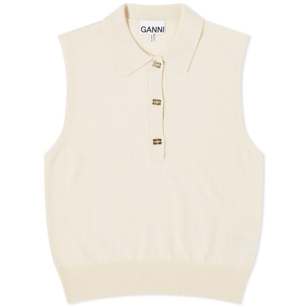 GANNI Cashmere Mix Sleeveless Polo