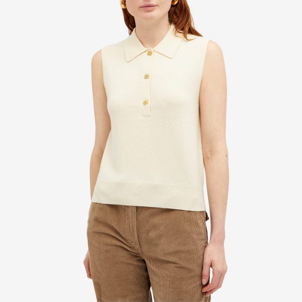 GANNI Cashmere Mix Sleeveless Polo