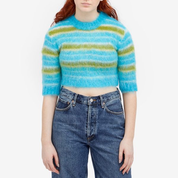 Marni 3/4 Sleeve Brushed Multicolor Stripes Cropped Sweater