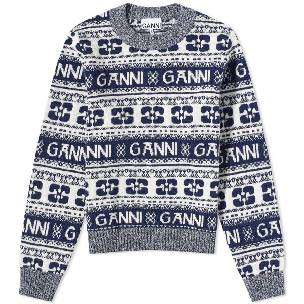 GANNI Logo Wool Mix O-Neck Pullover