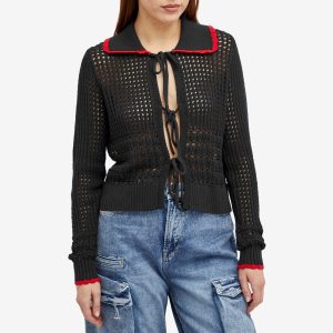 KITRI Evie Black Mixed Crochet Knit Top