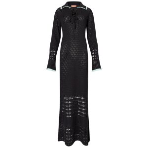 KITRI Delilah Black Mixed Crochet Knit Dress