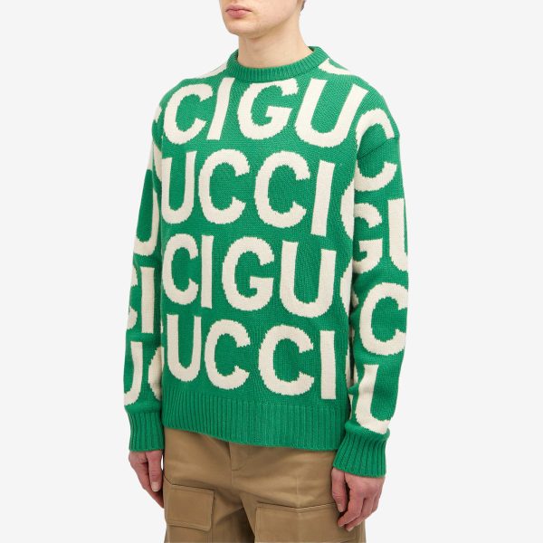 Gucci Jumbo Logo Intarsia Crew Neck Knit Jumper