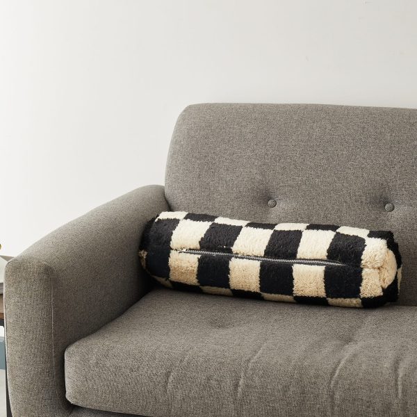 HKliving Check Woolen Bolster Cushion