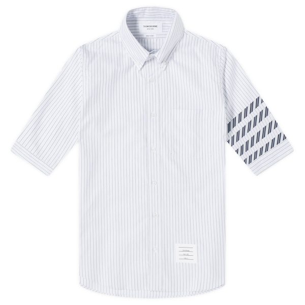 Thom Browne 4-Bar Tricolour Short Sleeve Button Down Shirt