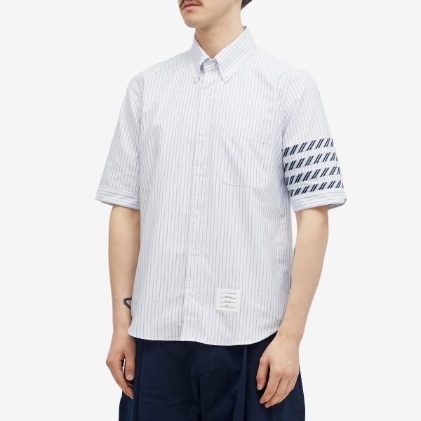 Thom Browne 4-Bar Tricolour Short Sleeve Button Down Shirt