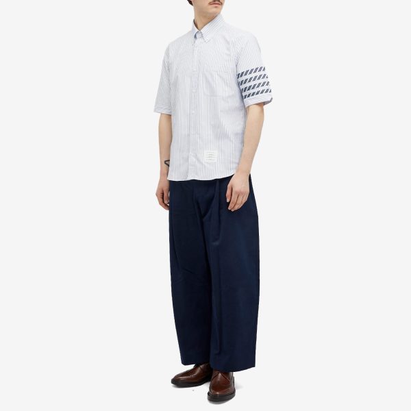 Thom Browne 4-Bar Tricolour Short Sleeve Button Down Shirt