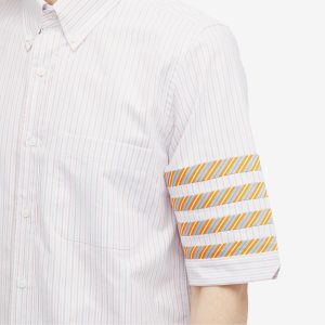 Thom Browne 4-Bar Tricolour Short Sleeve Button Down Shirt