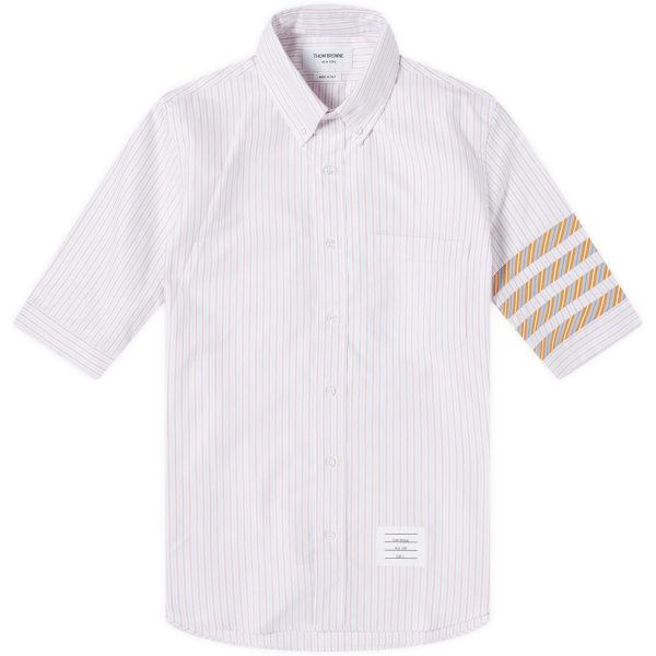 Thom Browne 4-Bar Tricolour Short Sleeve Button Down Shirt