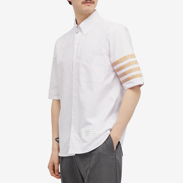 Thom Browne 4-Bar Tricolour Short Sleeve Button Down Shirt