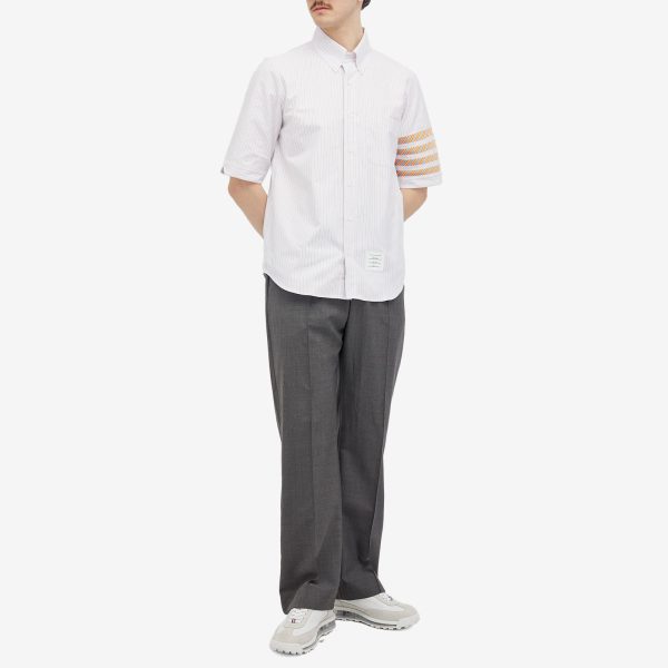 Thom Browne 4-Bar Tricolour Short Sleeve Button Down Shirt