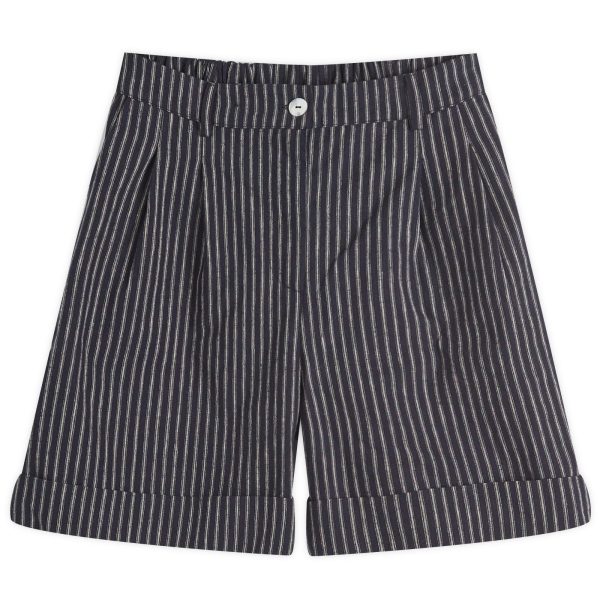 DONNI. Linen Stripe Pleated Short