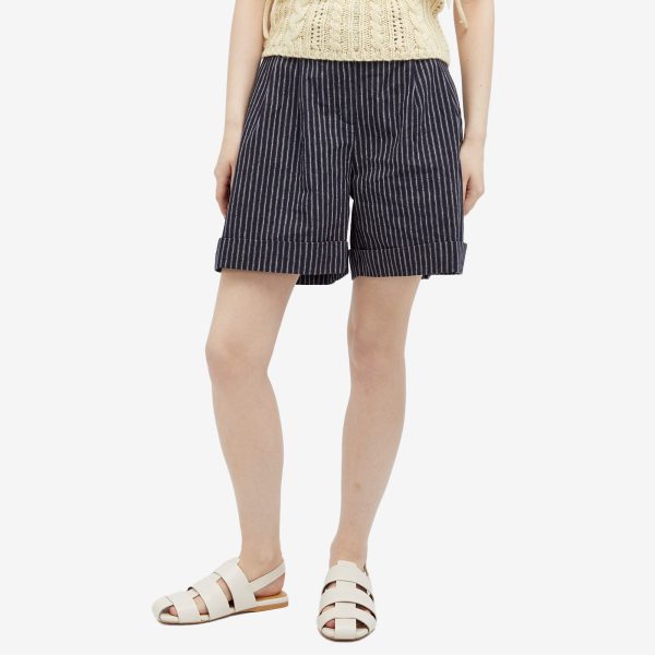 DONNI. Linen Stripe Pleated Short