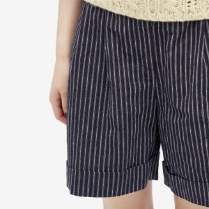 DONNI. Linen Stripe Pleated Short