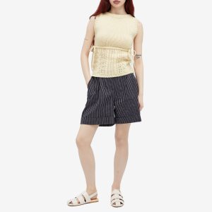 DONNI. Linen Stripe Pleated Short