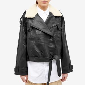 Meotine Bobby Leather Jacket With Fur Collar