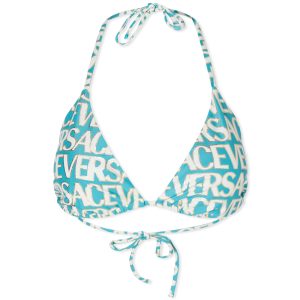 Versace All Over Logo Triangle Bikini Top