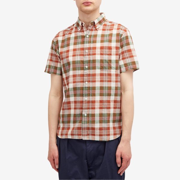 Beams Plus Button Down Short Sleeve Madras Shirt