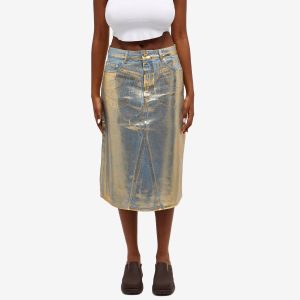 GANNI Gold Denim Midi Skirt
