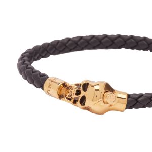 Alexander McQueen Leather Cord Skull Bracelet