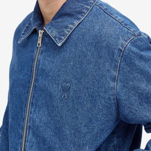 AMI Paris Zipped Denim Bomber Jacket