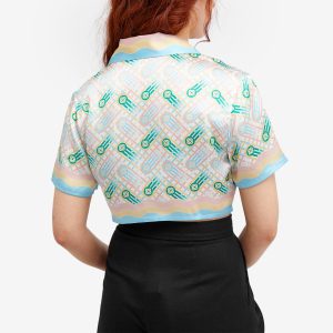 Casablanca Cuban Cropped Silk Short Sleeve Shirt