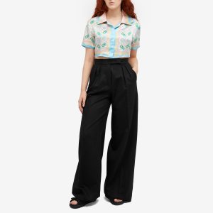 Casablanca Cuban Cropped Silk Short Sleeve Shirt