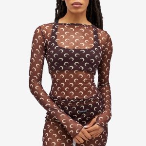 Marine Serre Moon Printed Mesh Second Skin Cropped Top