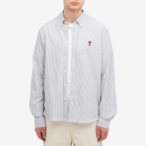 AMI Paris Heart Striped Button Down Oxford Shirt