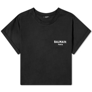 Balmain Flock Logo Crop T-Shirt
