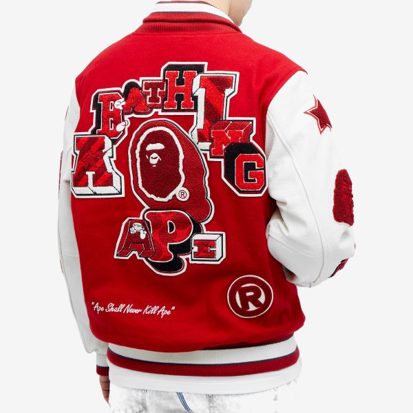 A Bathing Ape Bape Multi Motif Varsity Jacket