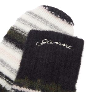 Ganni Striped Soft Wool Mittens