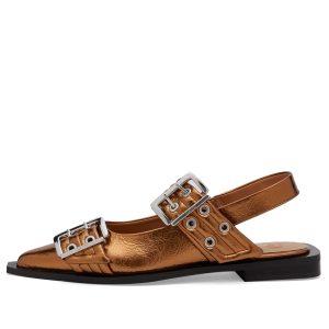 Ganni Feminine Buckle Ballerina Metallic