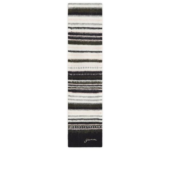 Ganni Striped Soft Wool Scarf