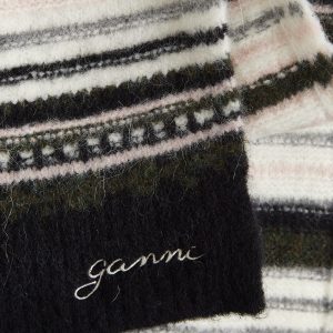 Ganni Striped Soft Wool Scarf