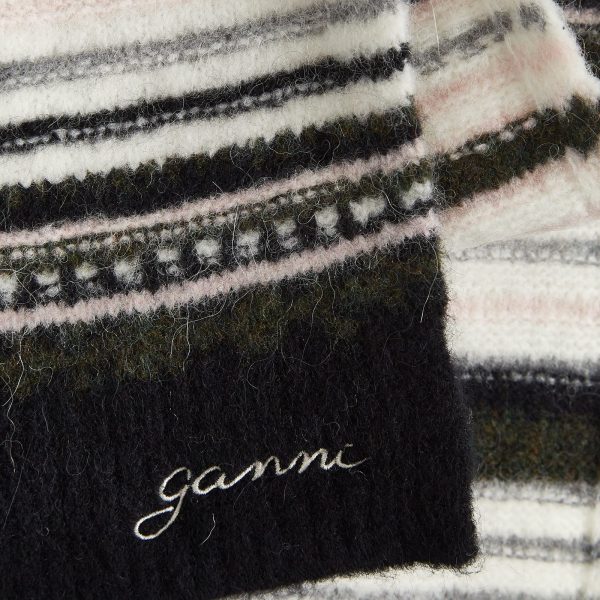 Ganni Striped Soft Wool Scarf