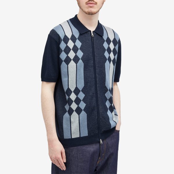 Beams Plus Zip Stripe Knit Polo