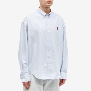 AMI Paris Stripe Logo Button Down Shirt