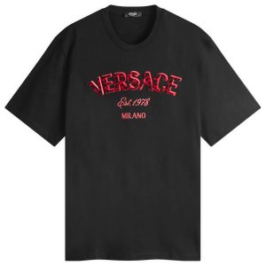 Versace Leopard Logo Embroidered T-Shirt