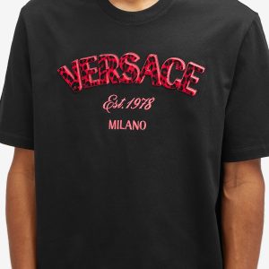 Versace Leopard Logo Embroidered T-Shirt