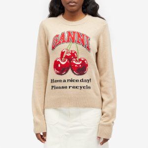 Ganni Graphic Wool Mix Cherry Crewneck