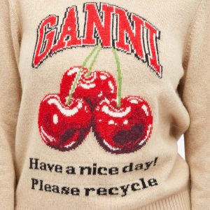 Ganni Graphic Wool Mix Cherry Crewneck